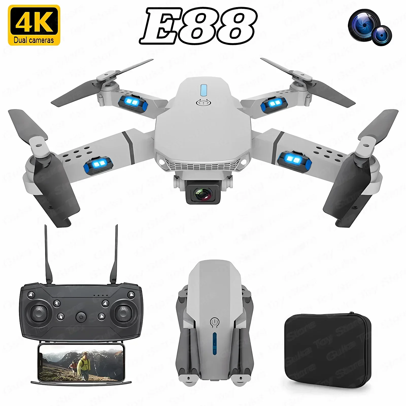 Drone Camera Wide Angle - 折りたたみ式クワッドコプター,e88プロ広角fpv,wifi,hd,4k,1080p,カメラ,高さ保持,rc,ヘリコプターのおもちゃ,男の子へのクリスマスプレゼント