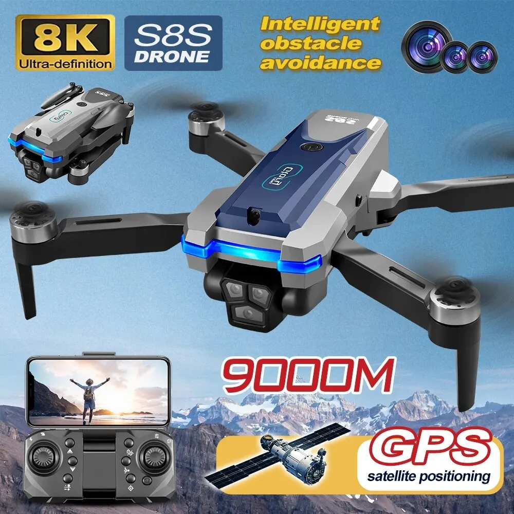 Drone Camera Wide Angle - 折りたたみ式リモートコントロールドローンRCS8S GPS,5g wifi,8k hdデュアルESCカメラ,オプティカルフロー,360 ° 障害物回避,ブラシレスモーター,9000m